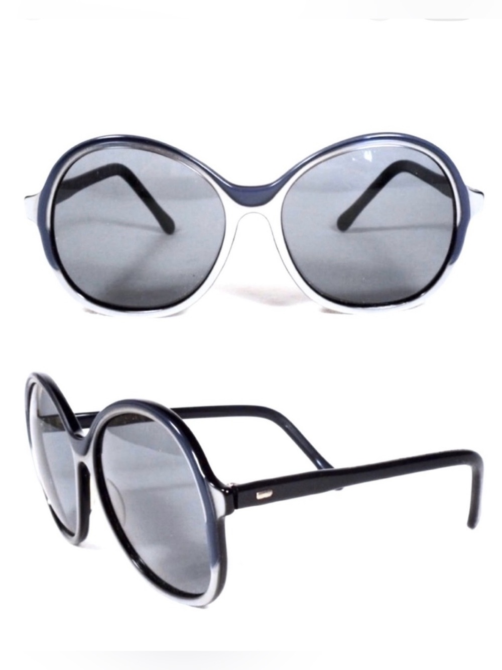 Vintage Oversized Round Mod French Sunglasses, Blue, Made in‎ France